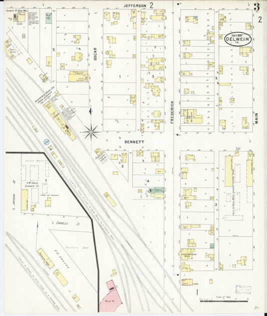 Sanborn Fire Insurance Map from Oelwein, Fayette County, Iowa (1897), Sheet #0003 - Historic Sanborn Fire Insurance Map Print, vintage old map wall art