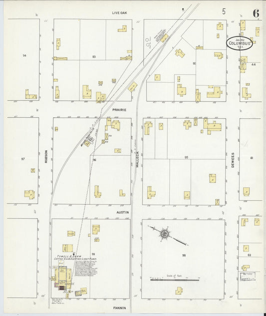 Sanborn Fire Insurance Map from Columbus, Colorado County, Texas (1912), Sheet #0006 - Historic Sanborn Fire Insurance Map Print, vintage old map wall art, antique decor, genealogy gift, Texas Texas map
