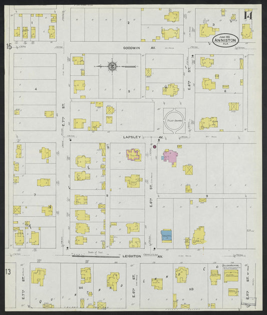 Sanborn Fire Insurance Map from Anniston, Calhoun County, Alabama (1910), Sheet #0014 - Historic Sanborn Fire Insurance Map Print, vintage old map wall art, antique decor, genealogy gift, Alabama Alabama map