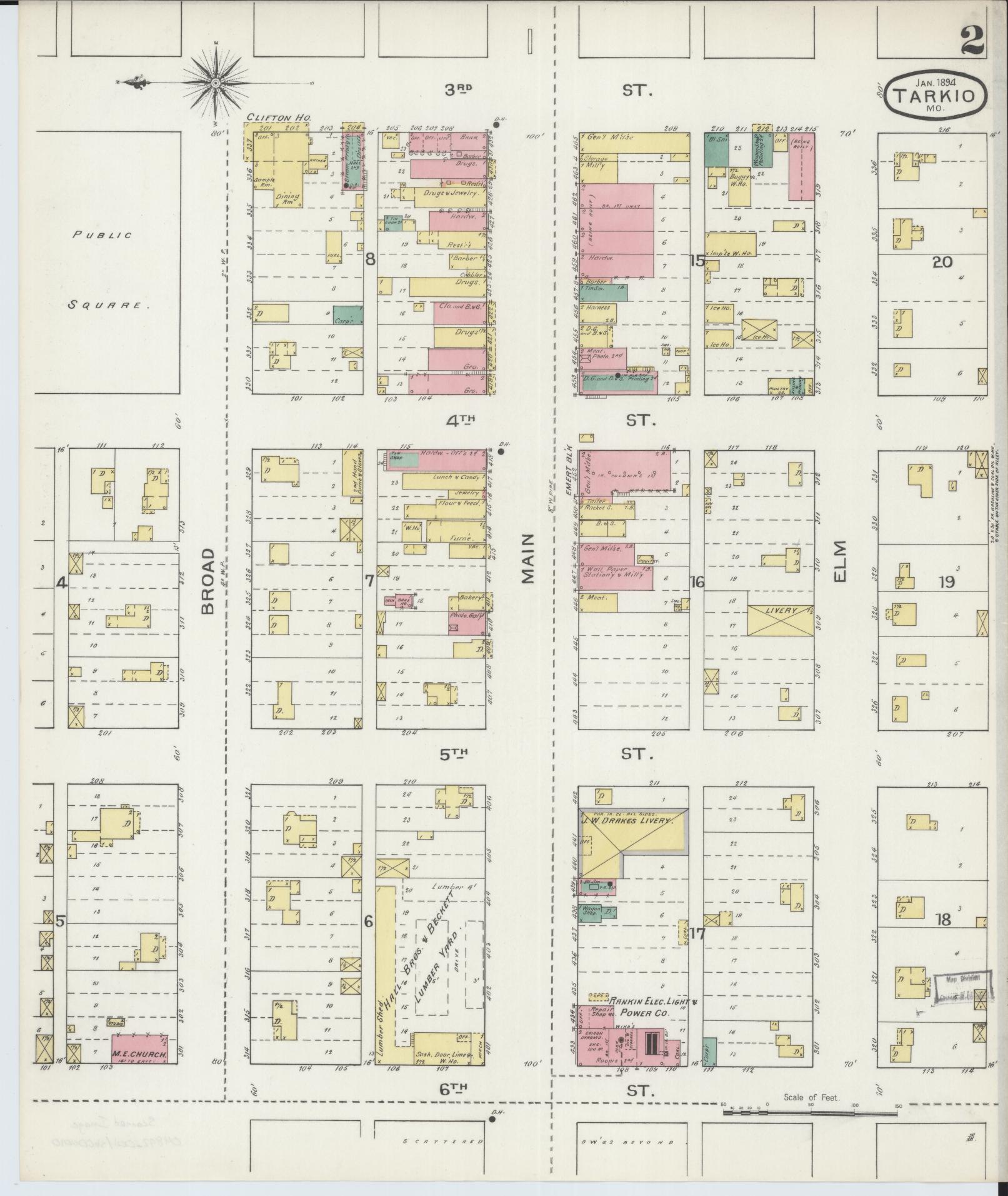 Sanborn Fire Insurance Map from Tarkio, Atchison County, Missouri (1894), Sheet #0002 - Complete Map Set gallery image, historic Sanborn map, vintage wall art, Missouri Missouri