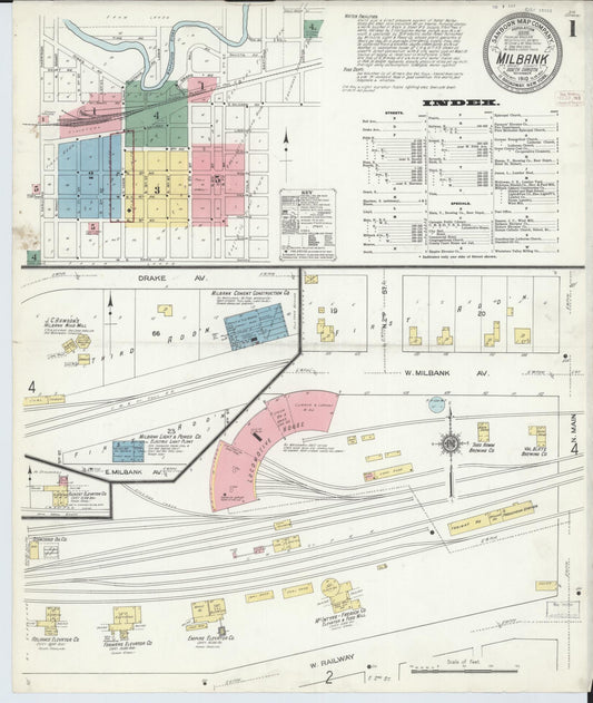 Sanborn Fire Insurance Map from Milbank, Grant County, South Dakota (1910), Sheet #0001 - Historic Sanborn Fire Insurance Map Print, vintage old map wall art, antique decor, genealogy gift, South Dakota South Dakota map