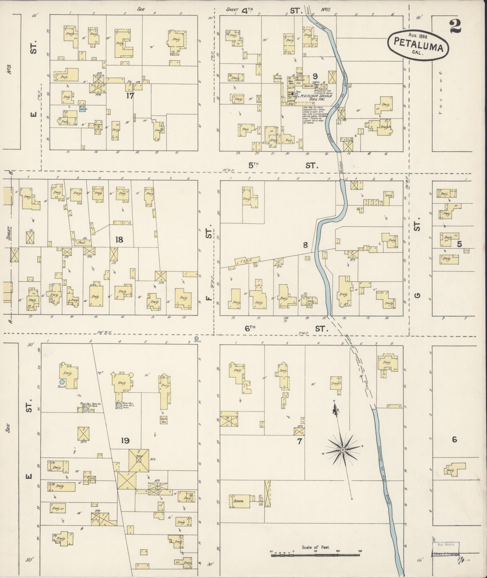 Sanborn Fire Insurance Map from Petaluma, Sonoma County, California (1888), Sheet #0002 - Complete Map Set gallery image, historic Sanborn map, vintage wall art, California California