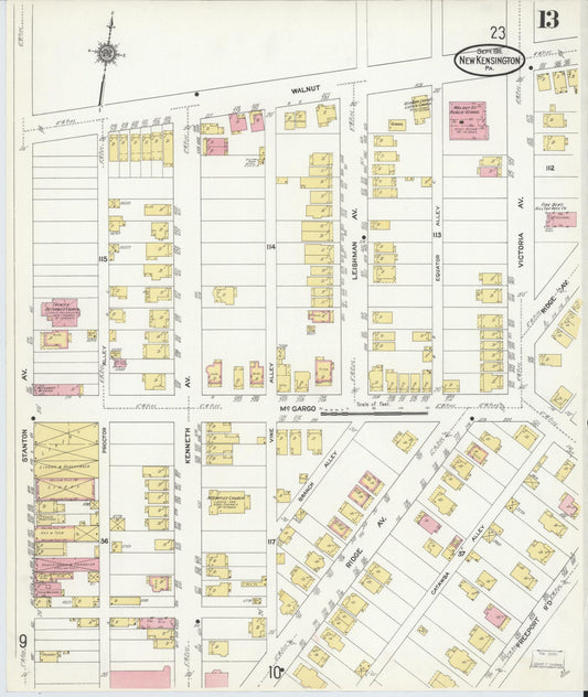 Sanborn Fire Insurance Map from New Kensington, Westmoreland County, Pennsylvania (1911), Sheet #0013 - Historic Sanborn Fire Insurance Map Print, vintage old map wall art, antique decor, genealogy gift, Pennsylvania Pennsylvania map