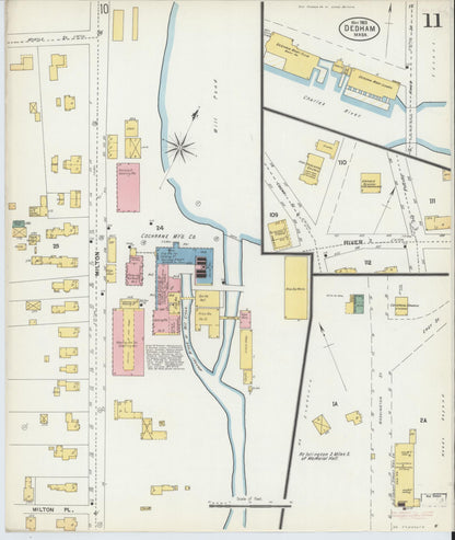 Sanborn Fire Insurance Map from Dedham, Norfolk County, Massachusetts (1903), Sheet #0011 - Historic Sanborn Fire Insurance Map Print, vintage old map wall art, antique decor, genealogy gift, Massachusetts Massachusetts map