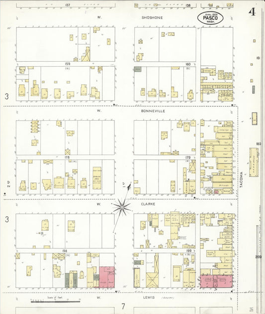 Sanborn Fire Insurance Map from Pasco, Franklin County, Washington (1909), Sheet #0004 - Historic Sanborn Fire Insurance Map Print, vintage old map wall art, antique decor, genealogy gift, Washington Washington map
