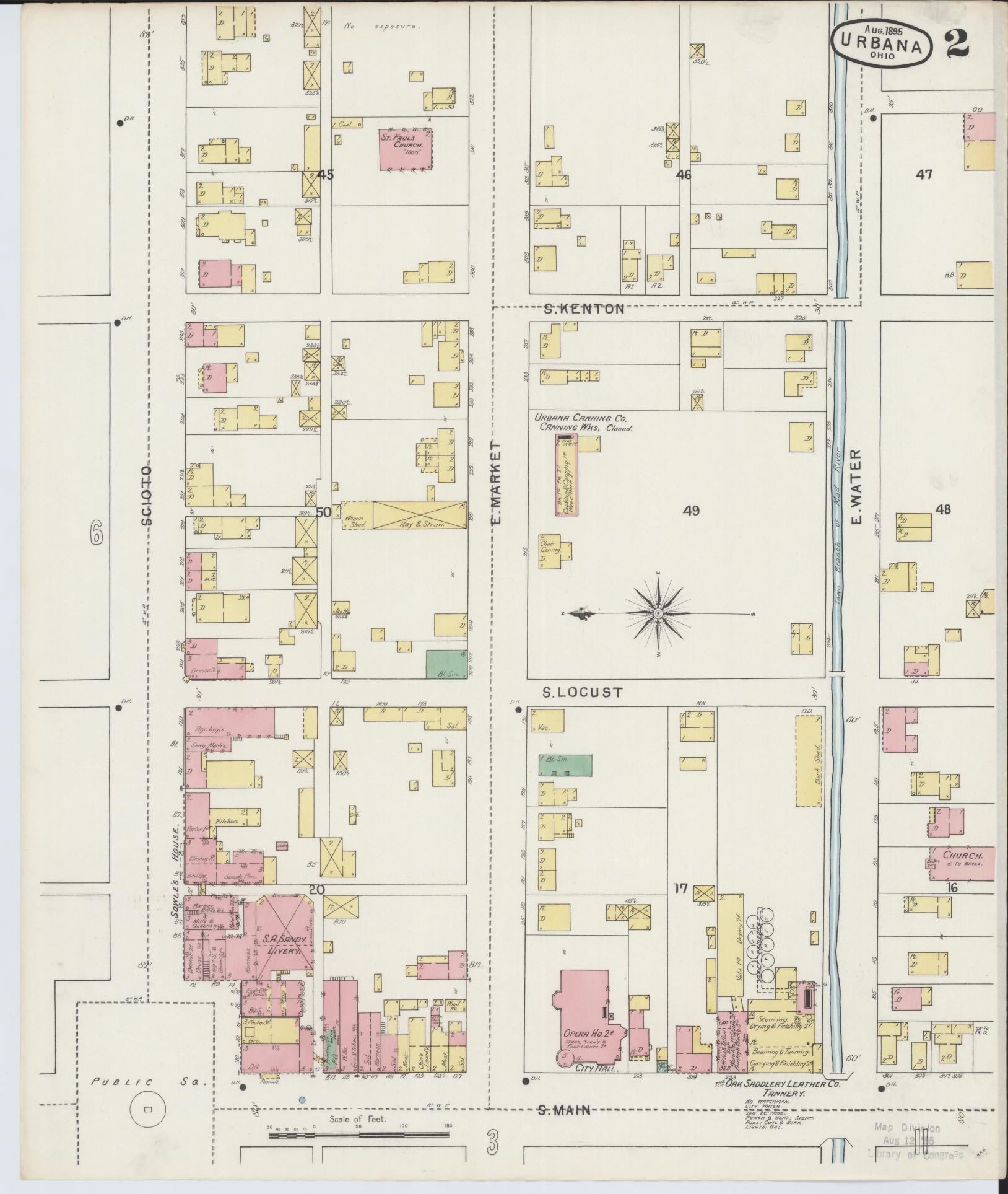 Sanborn Fire Insurance Map from Urbana, Champaign County, Ohio (1895), Sheet #0002 - Historic Sanborn Fire Insurance Map Print, vintage old map wall art, antique decor, genealogy gift, Ohio Ohio map