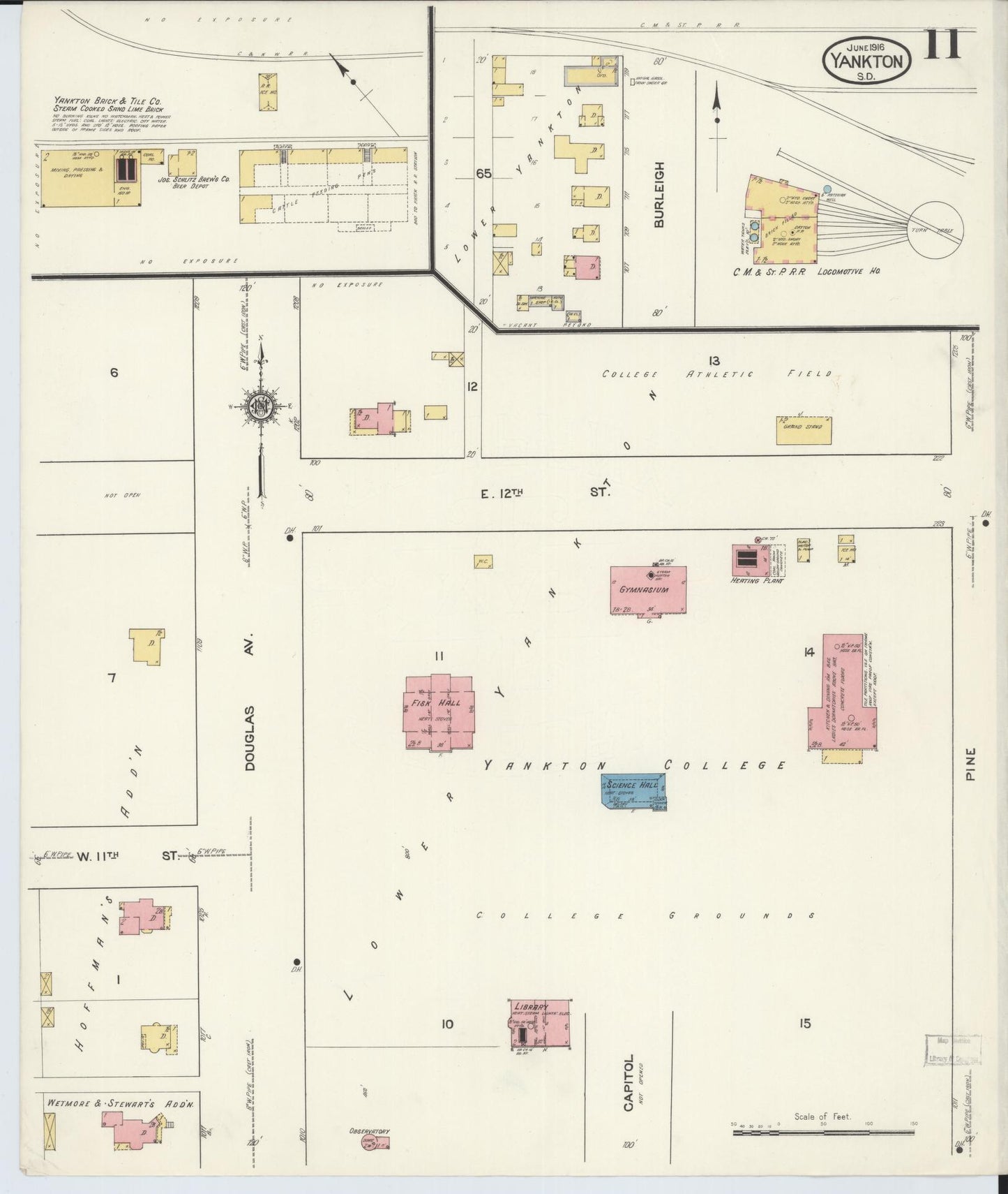 Sanborn Fire Insurance Map from Yankton, Yankton County, South Dakota (1916), Sheet #0011 - Historic Sanborn Fire Insurance Map Print, vintage old map wall art, antique decor, genealogy gift, South Dakota South Dakota map