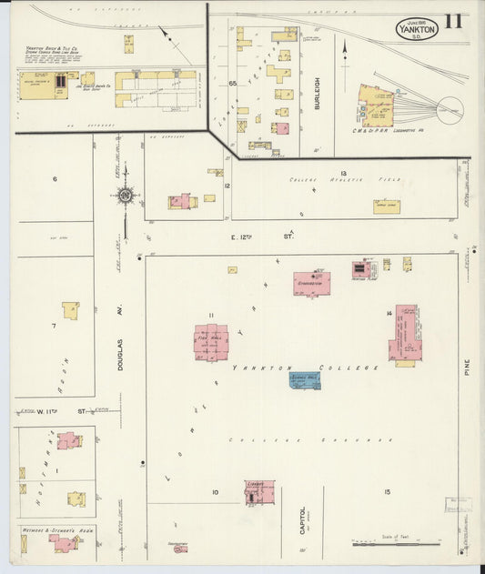 Sanborn Fire Insurance Map from Yankton, Yankton County, South Dakota (1916), Sheet #0011 - Historic Sanborn Fire Insurance Map Print, vintage old map wall art, antique decor, genealogy gift, South Dakota South Dakota map