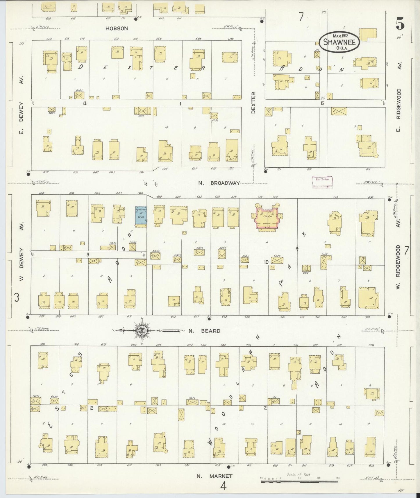 Sanborn Fire Insurance Map from Shawnee, Pottawatomie County, Oklahoma (1912), Sheet #0005 - Complete Map Set gallery image, historic Sanborn map, vintage wall art, Oklahoma Oklahoma