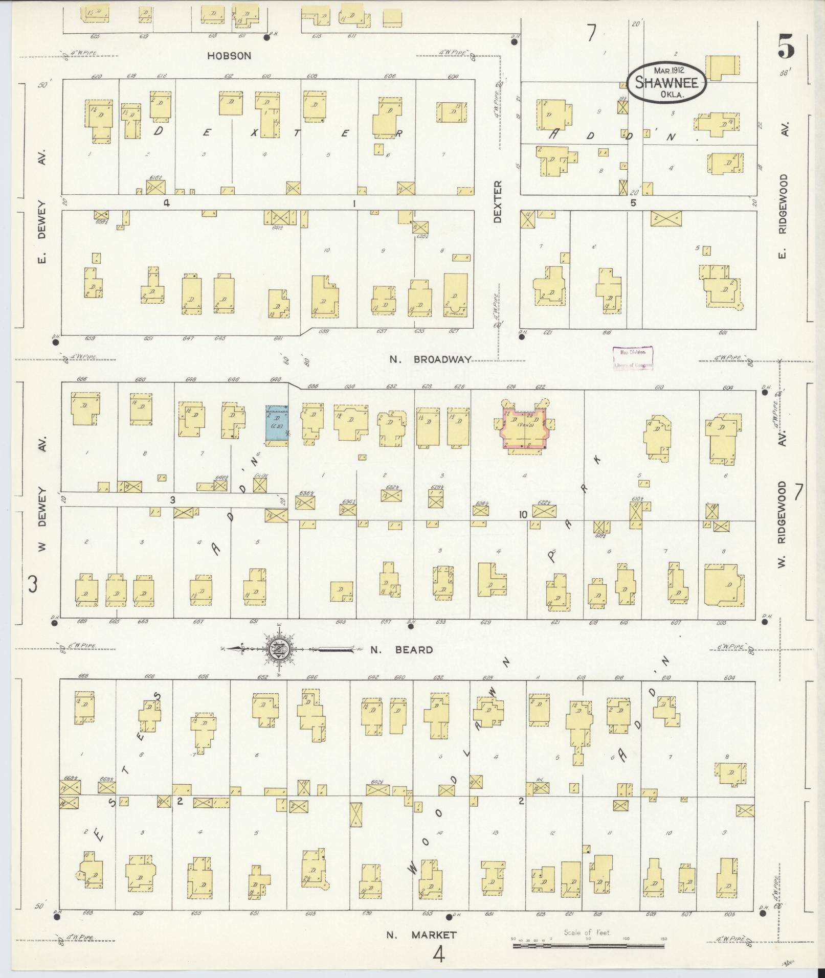 Sanborn Fire Insurance Map from Shawnee, Pottawatomie County, Oklahoma (1912), Sheet #0005 - Complete Map Set gallery image, historic Sanborn map, vintage wall art, Oklahoma Oklahoma