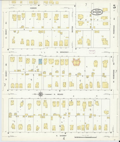 Sanborn Fire Insurance Map from Shawnee, Pottawatomie County, Oklahoma (1912), Sheet #0005 - Complete Map Set gallery image, historic Sanborn map, vintage wall art, Oklahoma Oklahoma
