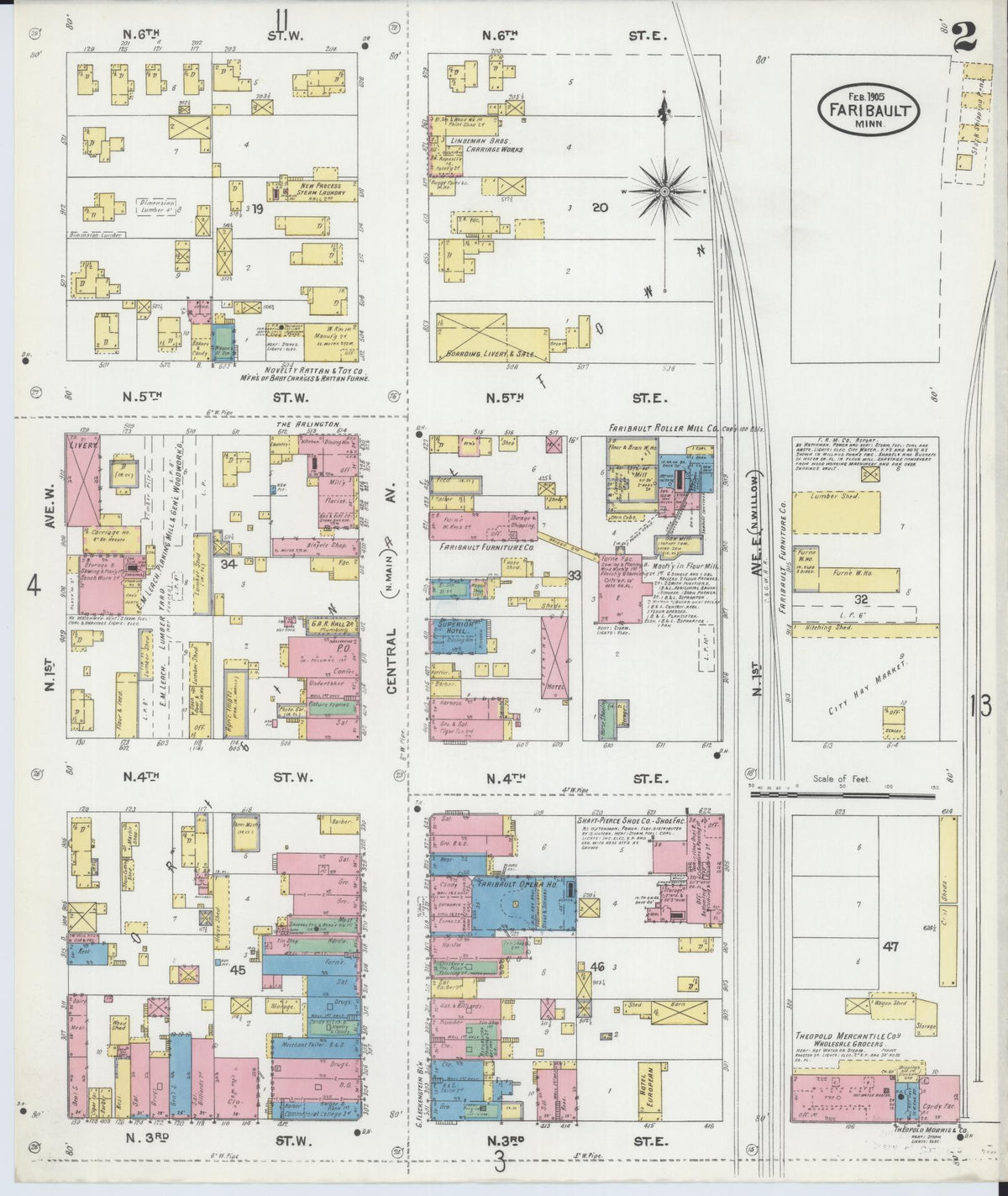 Sanborn Fire Insurance Map from Faribault, Rice County, Minnesota (1905), Sheet #0002 - Complete Map Set gallery image, historic Sanborn map, vintage wall art, Minnesota Minnesota