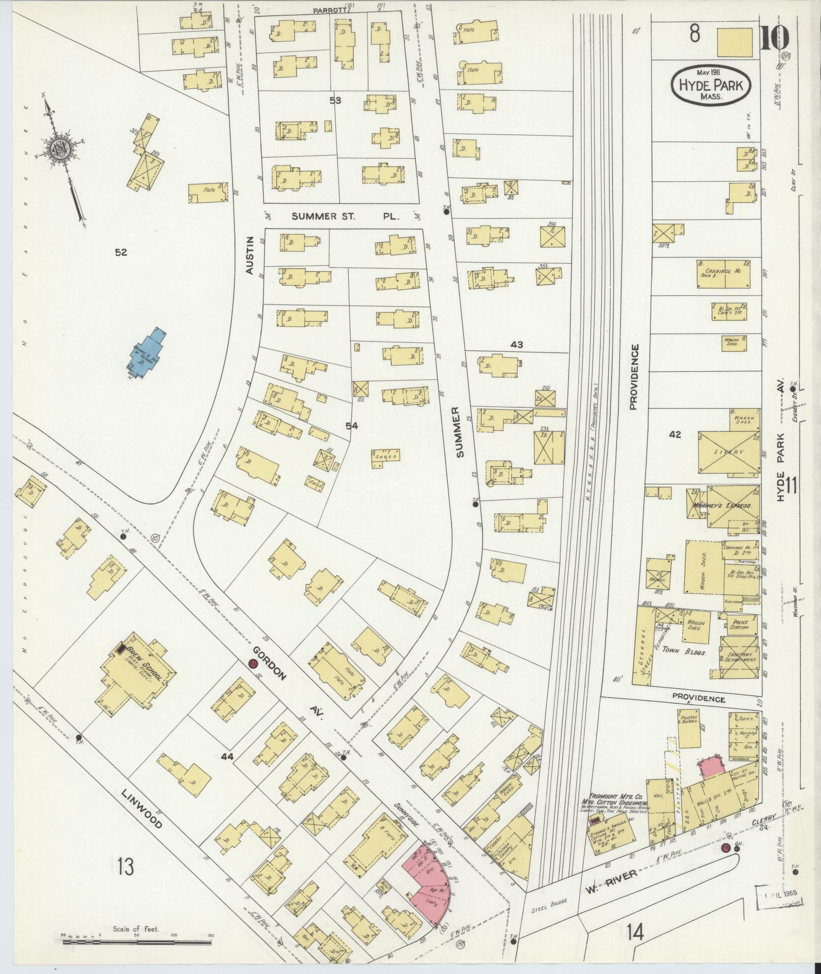 Sanborn Fire Insurance Map from Hyde Park, Norfolk County, Massachusetts (1911), Sheet #0010 - Historic Sanborn Fire Insurance Map Print, vintage old map wall art, antique decor, genealogy gift, Massachusetts Massachusetts map