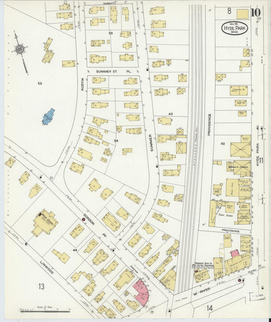 Sanborn Fire Insurance Map from Hyde Park, Norfolk County, Massachusetts (1911), Sheet #0010 - Historic Sanborn Fire Insurance Map Print, vintage old map wall art, antique decor, genealogy gift, Massachusetts Massachusetts map