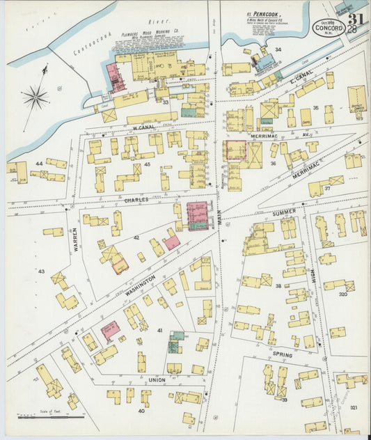 Sanborn Fire Insurance Map from Concord, Merrimack County, New Hampshire (1899), Sheet #0031 - Historic Sanborn Fire Insurance Map Print, vintage old map wall art, antique decor, genealogy gift, New Hampshire New Hampshire map