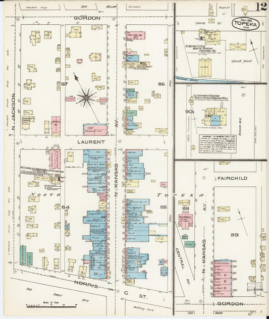 Sanborn Fire Insurance Map from Topeka, Shawnee County, Kansas (1885), Sheet #0012 - Historic Sanborn Fire Insurance Map Print, vintage old map wall art, antique decor, genealogy gift, Kansas Kansas map