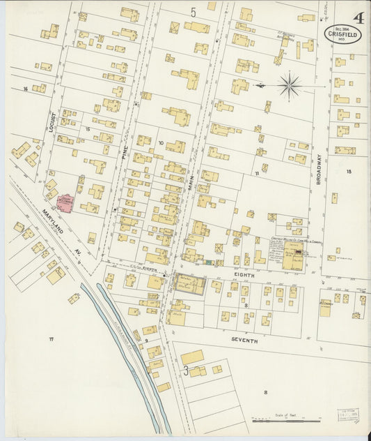 Sanborn Fire Insurance Map from Crisfield, Somerset County, Maryland (1904), Sheet #0004 - Historic Sanborn Fire Insurance Map Print, vintage old map wall art, antique decor, genealogy gift, Maryland Maryland map