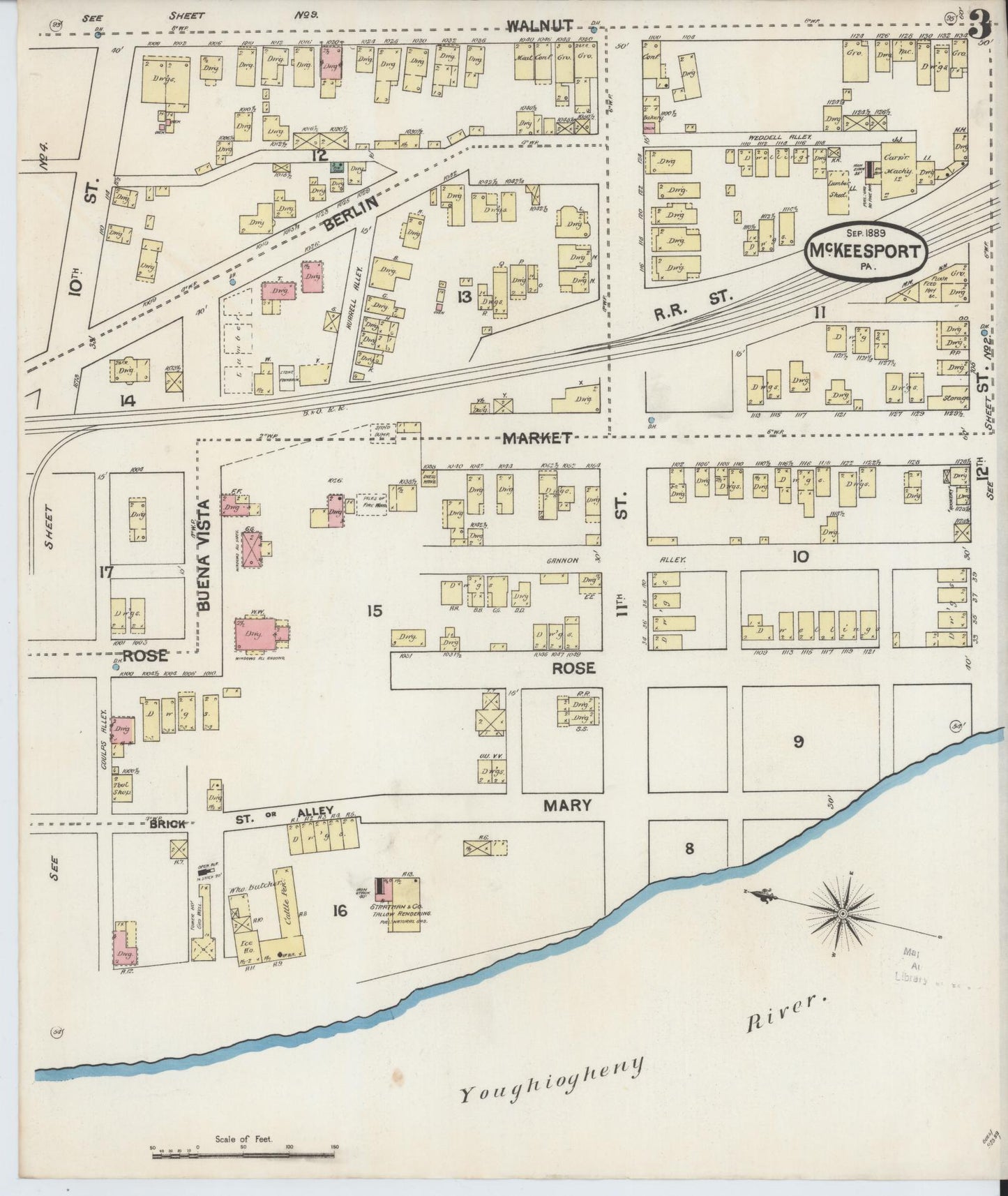 Sanborn Fire Insurance Map from McKeesport, Allegheny County, Pennsylvania (1889), Sheet #0003 - Complete Map Set gallery image, historic Sanborn map, vintage wall art, Pennsylvania Pennsylvania