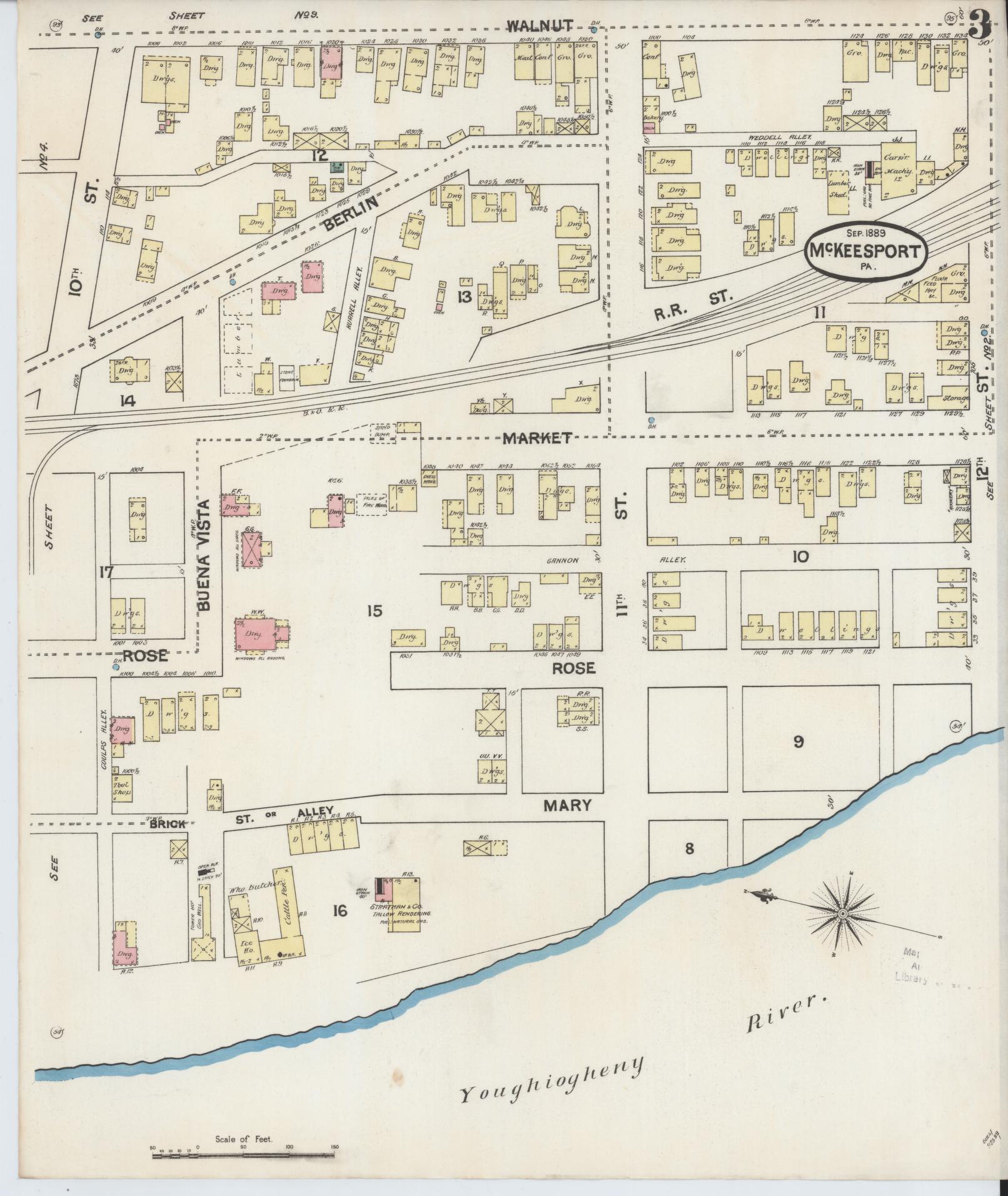 Sanborn Fire Insurance Map from McKeesport, Allegheny County, Pennsylvania (1889), Sheet #0003 - Complete Map Set gallery image, historic Sanborn map, vintage wall art, Pennsylvania Pennsylvania