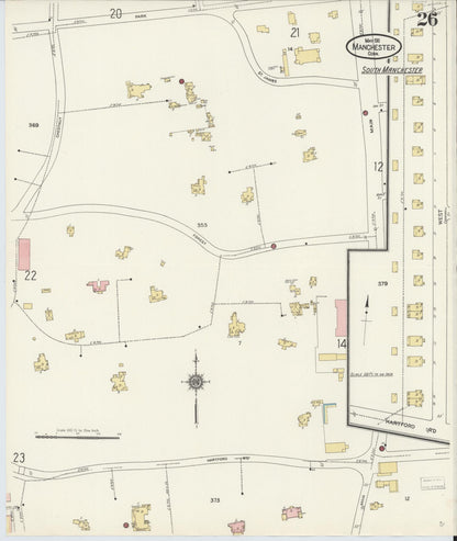 Sanborn Fire Insurance Map from Manchester, Hartford County, Connecticut (1911), Sheet #0026 - Complete Map Set gallery image, historic Sanborn map, vintage wall art, Connecticut Connecticut