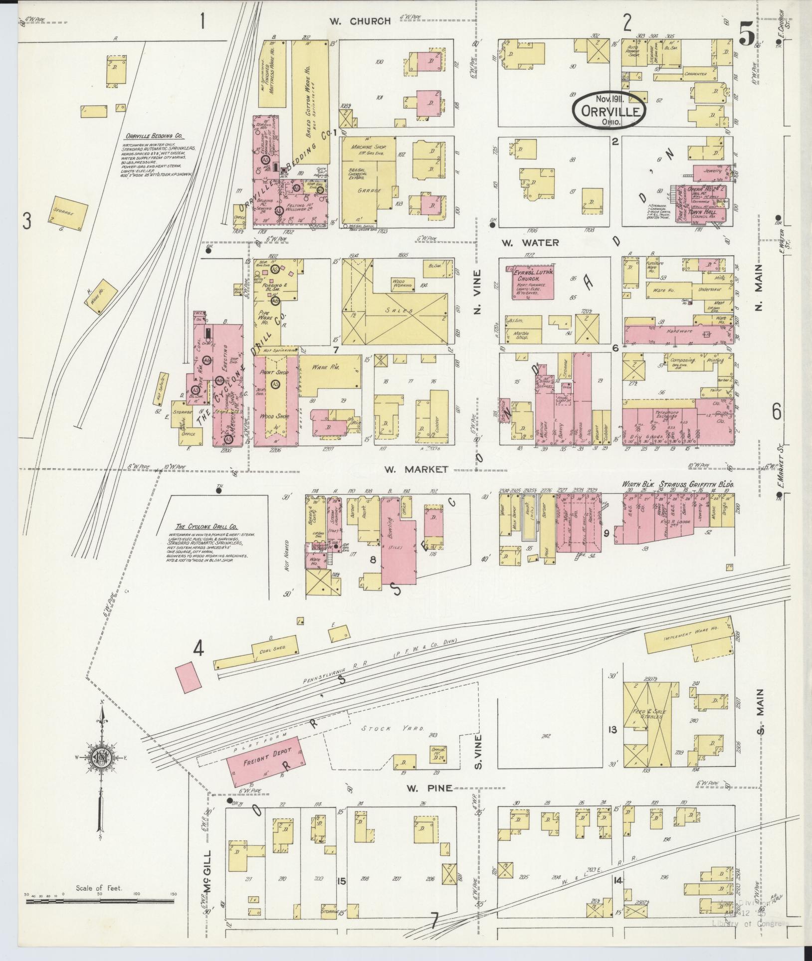 Sanborn Fire Insurance Map from Orrville, Wayne County, Ohio (1911), Sheet #0005 - Historic Sanborn Fire Insurance Map Print, vintage old map wall art, antique decor, genealogy gift, Ohio Ohio map