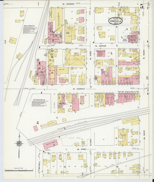 Sanborn Fire Insurance Map from Orrville, Wayne County, Ohio (1911), Sheet #0005 - Historic Sanborn Fire Insurance Map Print, vintage old map wall art, antique decor, genealogy gift, Ohio Ohio map