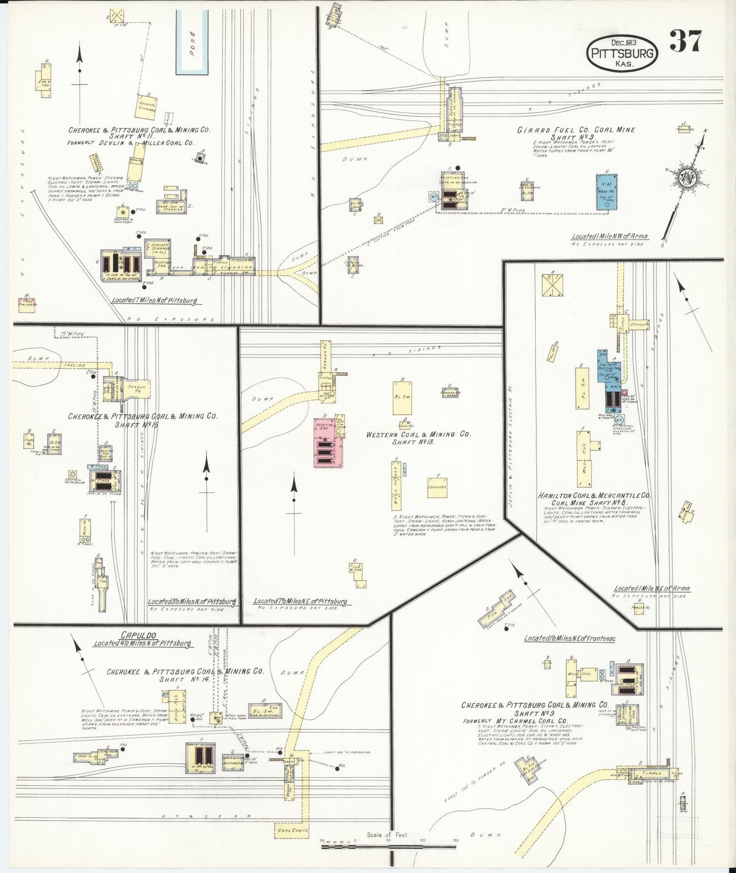 Sanborn Fire Insurance Map from Pittsburg, Crawford County, Kansas (1913), Sheet #0037 - Complete Map Set gallery image, historic Sanborn map, vintage wall art, Kansas Kansas