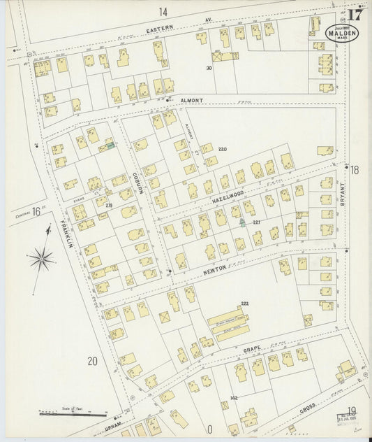 Sanborn Fire Insurance Map from Malden, Middlesex County, Massachusetts (1897), Sheet #0017 - Historic Sanborn Fire Insurance Map Print, vintage old map wall art, antique decor, genealogy gift, Massachusetts Massachusetts map