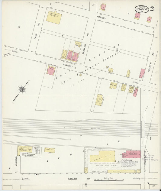 Sanborn Fire Insurance Map from Lemoyne, Cumberland County, Pennsylvania (1913), Sheet #0002 - Historic Sanborn Fire Insurance Map Print, vintage old map wall art, antique decor, genealogy gift, Pennsylvania Pennsylvania map