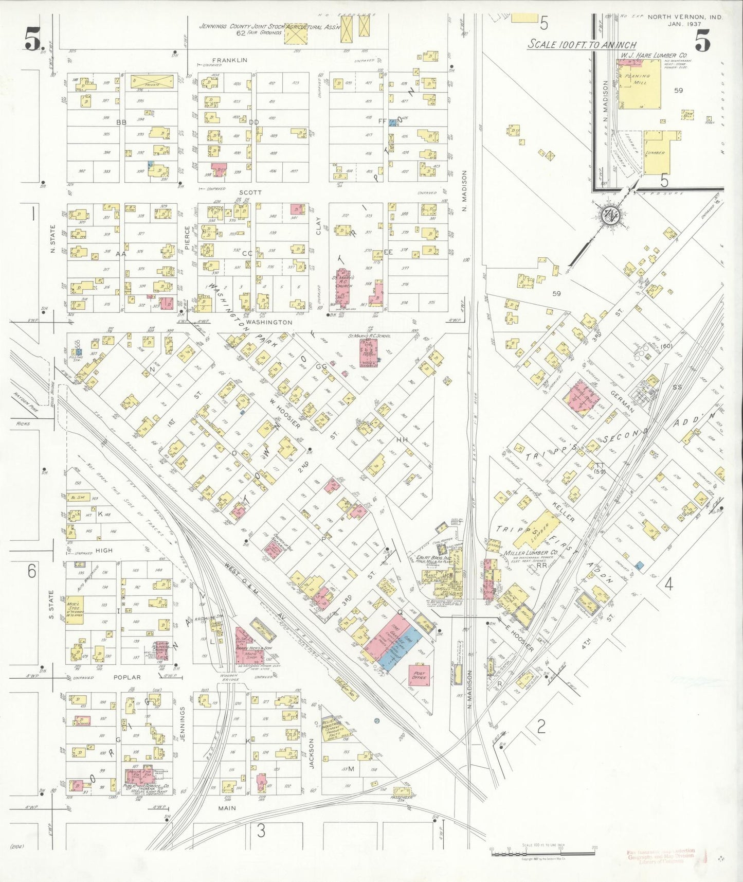 Sanborn Fire Insurance Map from North Vernon, Jennings County, Indiana (1937), Sheet #0005 - Complete Map Set gallery image, historic Sanborn map, vintage wall art, Indiana Indiana