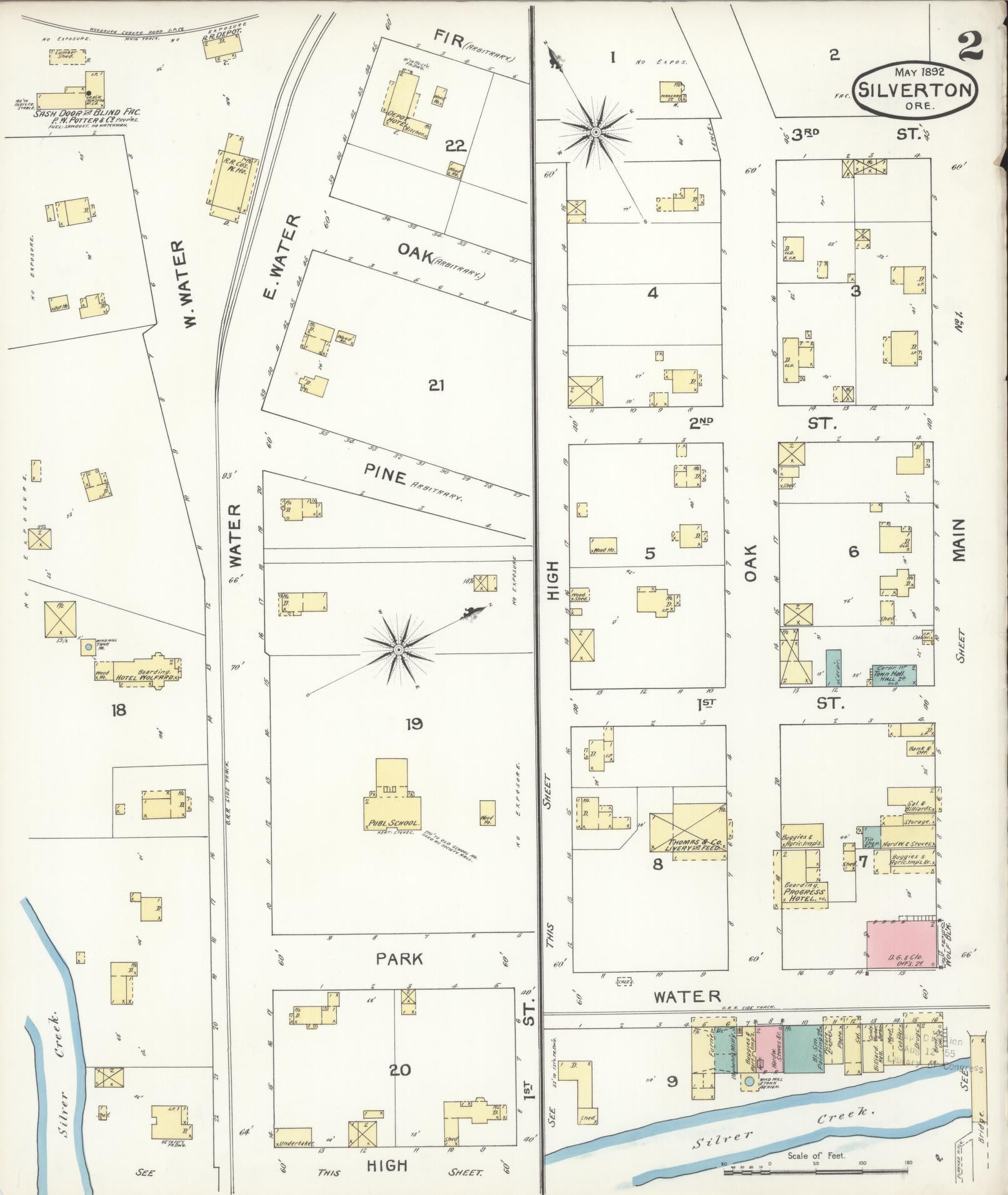 Sanborn Fire Insurance Map from Silverton, Marion County, Oregon (1892), Sheet #0002 - Historic Sanborn Fire Insurance Map Print, vintage old map wall art, antique decor, genealogy gift, Oregon Oregon map