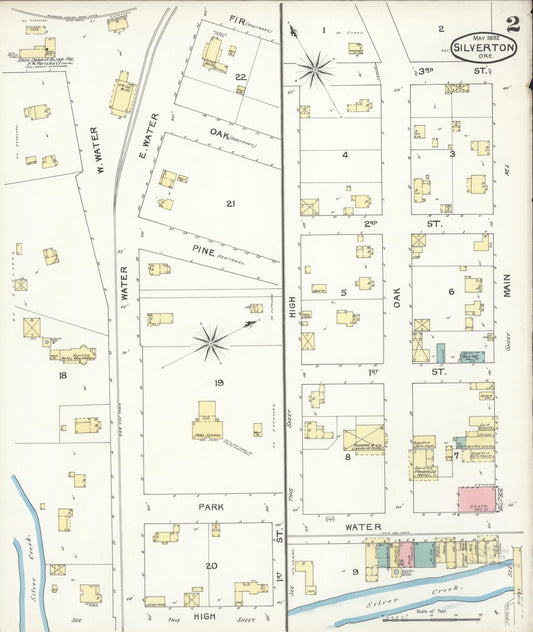 Sanborn Fire Insurance Map from Silverton, Marion County, Oregon (1892), Sheet #0002 - Historic Sanborn Fire Insurance Map Print, vintage old map wall art, antique decor, genealogy gift, Oregon Oregon map