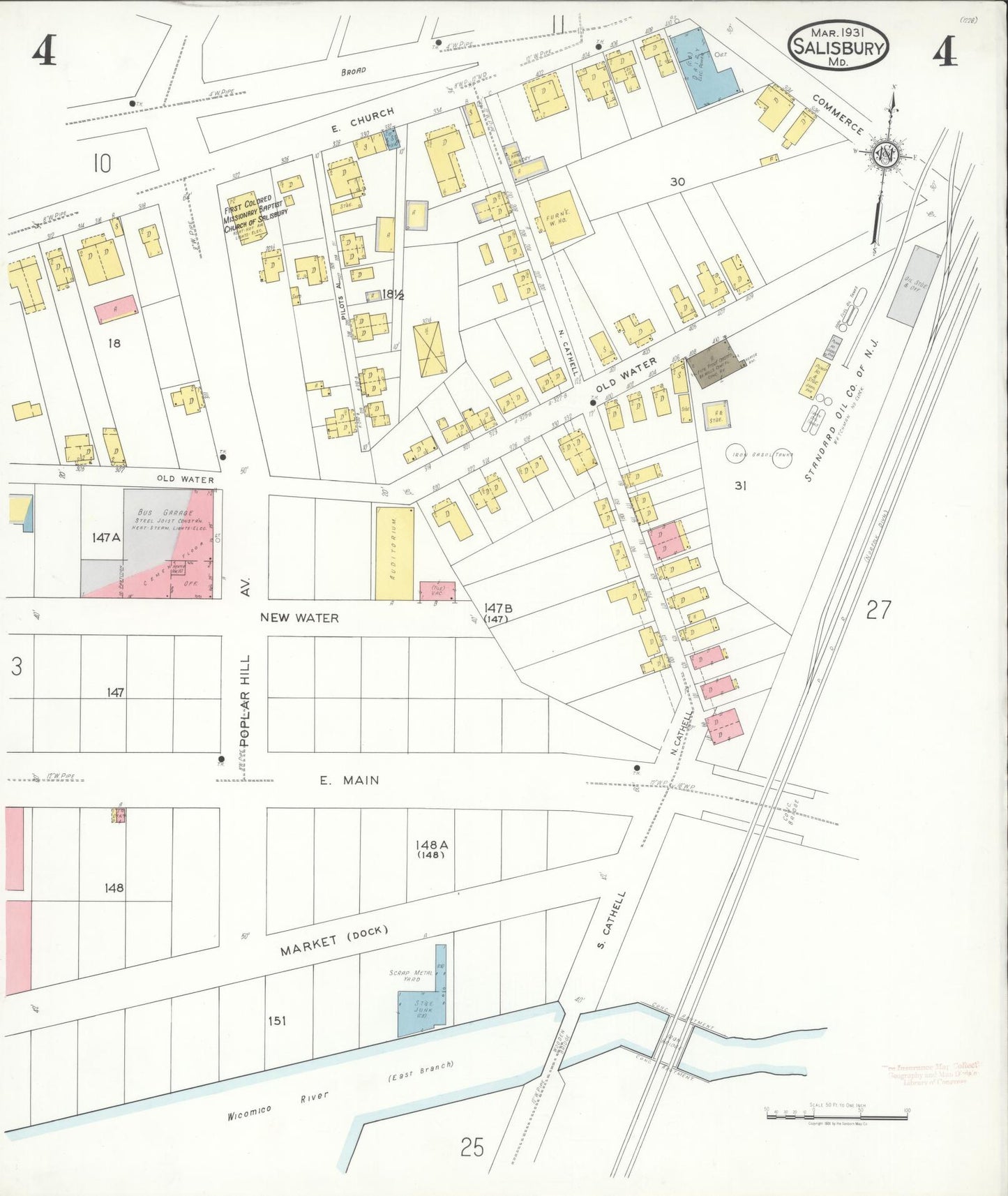 Sanborn Fire Insurance Map from Salisbury, Wicomico County, Maryland (1931), Sheet #0004 - Complete Map Set gallery image, historic Sanborn map, vintage wall art, Maryland Maryland