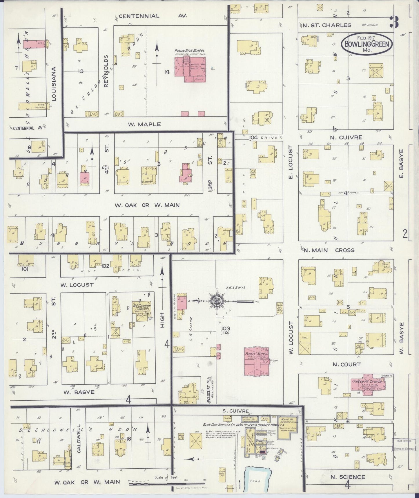 Sanborn Fire Insurance Map from Bowling Green, Pike County, Missouri (1917), Sheet #0003 - Complete Map Set gallery image, historic Sanborn map, vintage wall art, Missouri Missouri