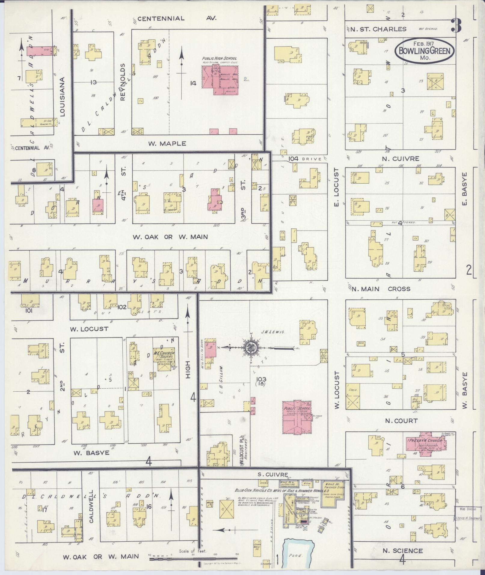 Sanborn Fire Insurance Map from Bowling Green, Pike County, Missouri (1917), Sheet #0003 - Complete Map Set gallery image, historic Sanborn map, vintage wall art, Missouri Missouri