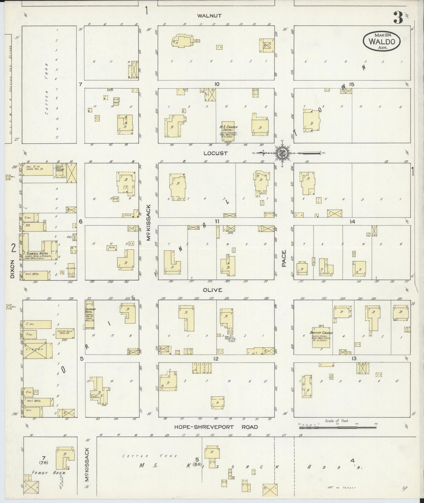 Sanborn Fire Insurance Map from Waldo, Columbia County, Arkansas (1914), Sheet #0003 - Historic Sanborn Fire Insurance Map Print, vintage old map wall art, antique decor, genealogy gift, Arkansas Arkansas map