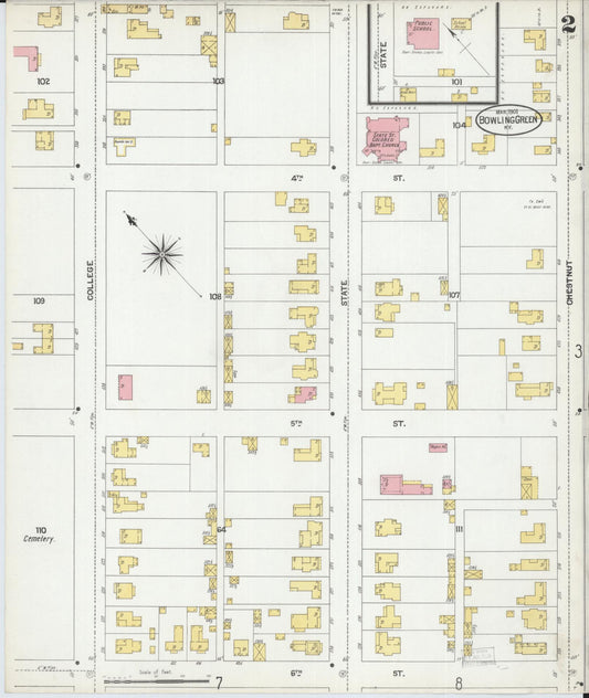 Sanborn Fire Insurance Map from Bowling Green, Warren County, Kentucky (1901), Sheet #0002 - Historic Sanborn Fire Insurance Map Print, vintage old map wall art, antique decor, genealogy gift, Kentucky Kentucky map