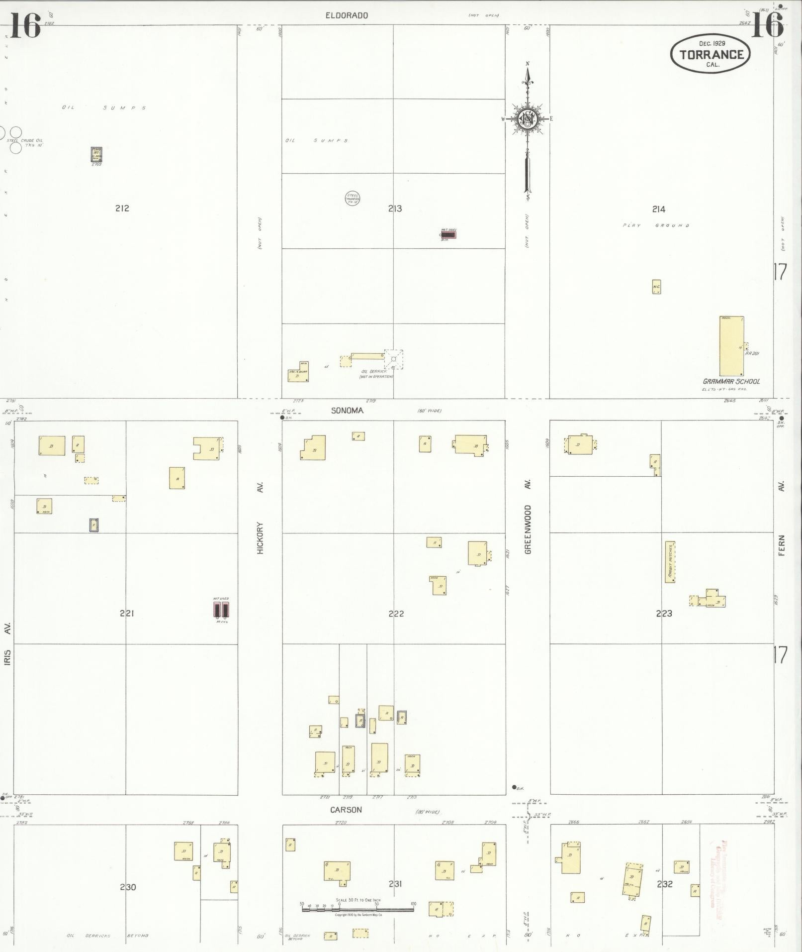 Sanborn Fire Insurance Map from Torrance, Los Angeles County, California (1929), Sheet #0016 - Complete Map Set gallery image, historic Sanborn map, vintage wall art, California California