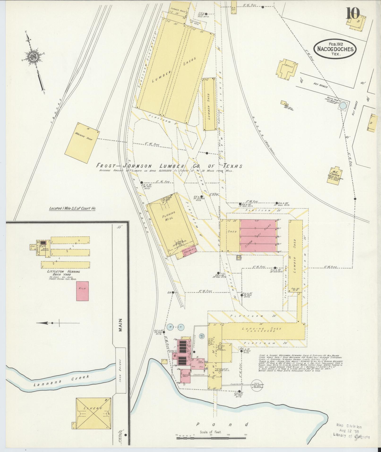 Sanborn Fire Insurance Map from Nacogdoches, Nacogdoches County, Texas (1912), Sheet #0010 - Historic Sanborn Fire Insurance Map Print, vintage old map wall art, antique decor, genealogy gift, Texas Texas map