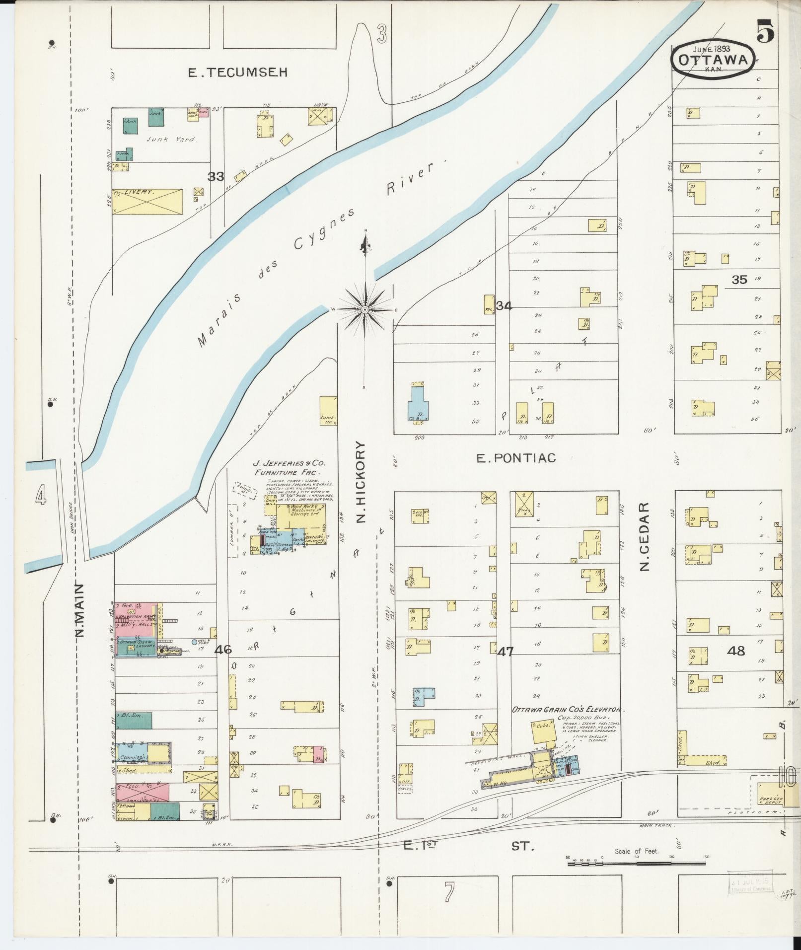 Sanborn Fire Insurance Map from Ottawa, Franklin County, Kansas (1893), Sheet #0005 - Historic Sanborn Fire Insurance Map Print, vintage old map wall art, antique decor, genealogy gift, Kansas Kansas map