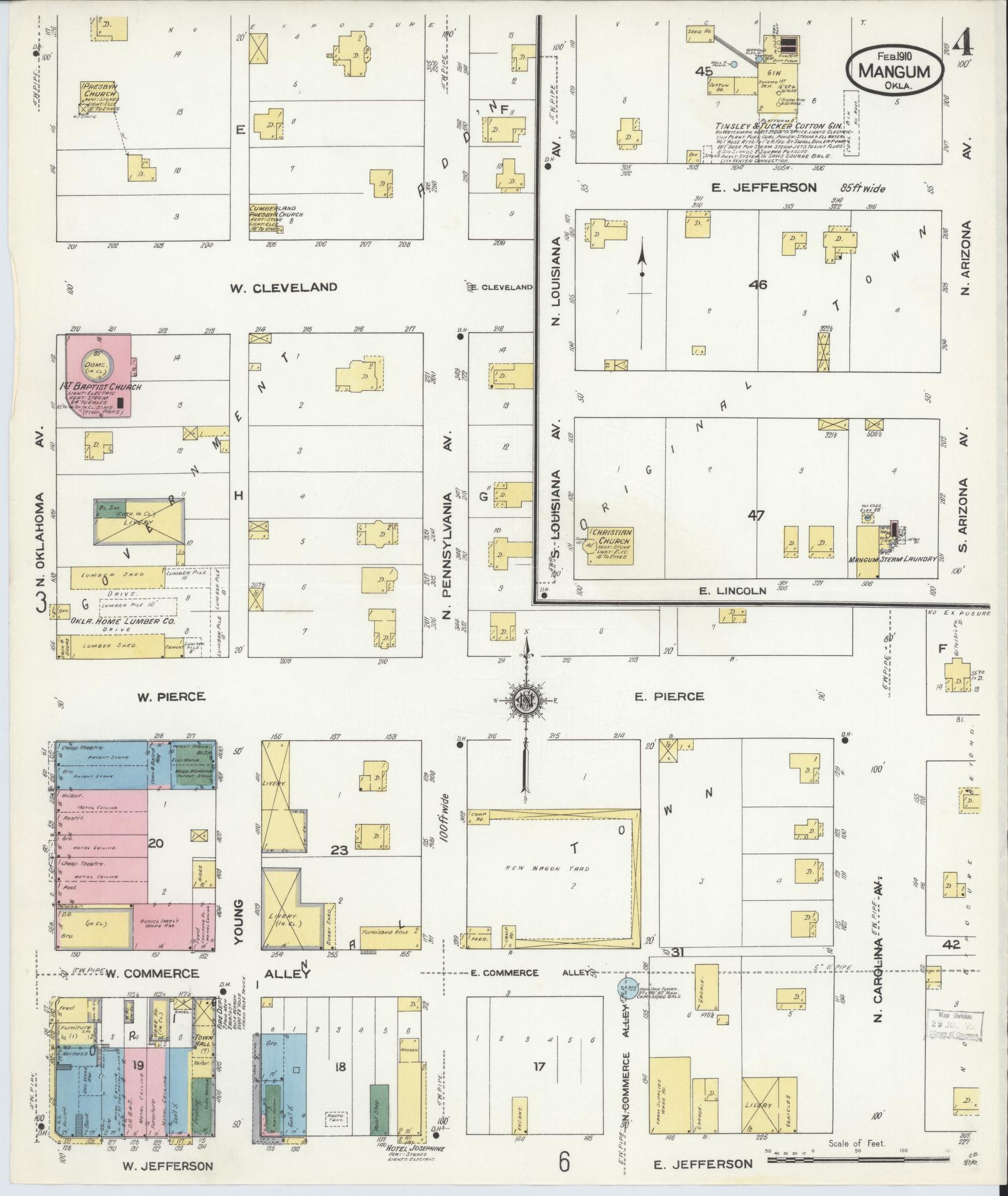 Sanborn Fire Insurance Map from Mangum, Greer County, Oklahoma (1910), Sheet #0004 - Historic Sanborn Fire Insurance Map Print, vintage old map wall art, antique decor, genealogy gift, Oklahoma Oklahoma map