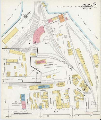Sanborn Fire Insurance Map from Ogdensburg, St. Lawrence County, New York (1918), Sheet #0006 - Complete Map Set gallery image, historic Sanborn map, vintage wall art, New York New York