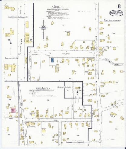 Sanborn Fire Insurance Map from Manchester, Bennington County, Vermont (1921), Sheet #0008 - Complete Map Set gallery image, historic Sanborn map, vintage wall art, Vermont Vermont
