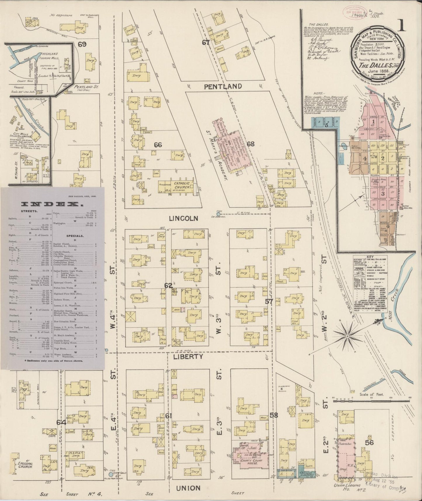 Sanborn Fire Insurance Map from The Dalles, Wasco County, Oregon (1889), Sheet #0001 - Historic Sanborn Fire Insurance Map Print, vintage old map wall art, antique decor, genealogy gift, Oregon Oregon map