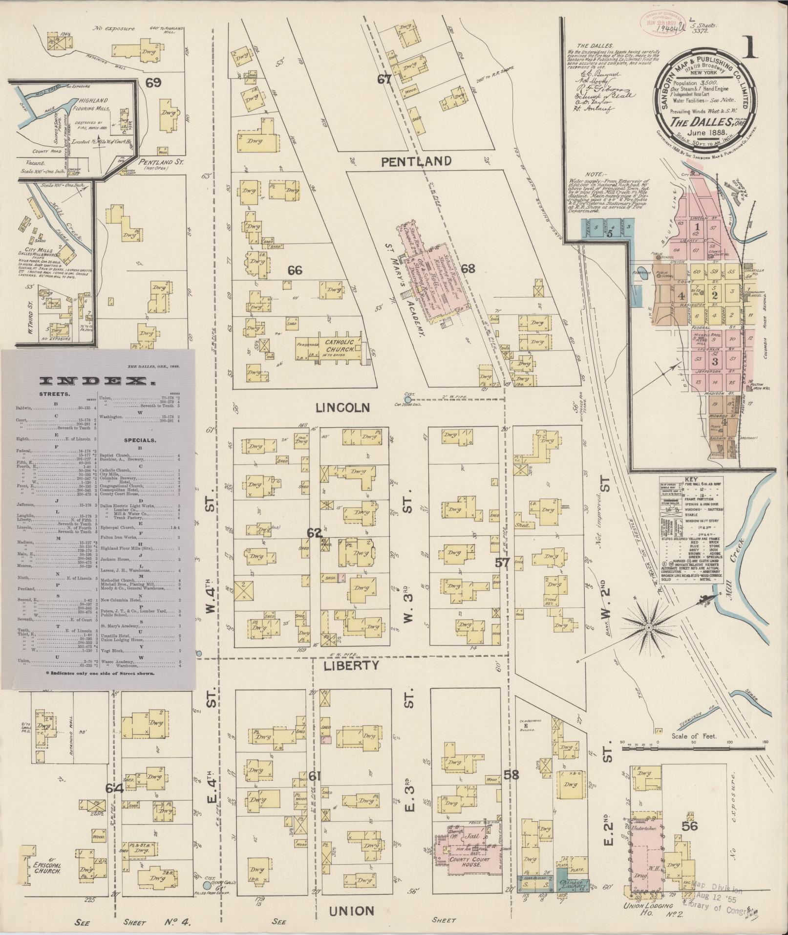 Sanborn Fire Insurance Map from The Dalles, Wasco County, Oregon (1889), Sheet #0001 - Historic Sanborn Fire Insurance Map Print, vintage old map wall art, antique decor, genealogy gift, Oregon Oregon map