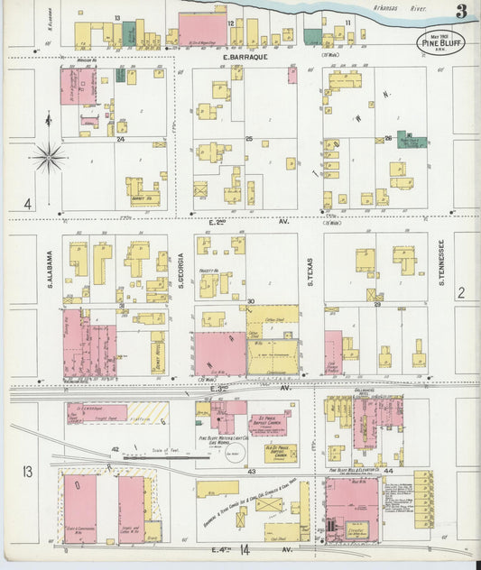 Sanborn Fire Insurance Map from Pine Bluff, Jefferson County, Arkansas (1901), Sheet #0003 - Historic Sanborn Fire Insurance Map Print, vintage old map wall art, antique decor, genealogy gift, Arkansas Arkansas map