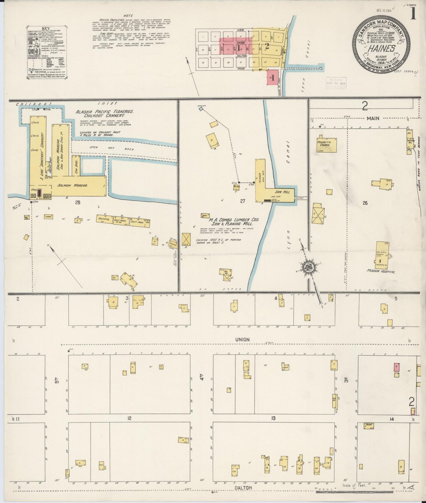 Sanborn Fire Insurance Map from Haines, Haines Census Division, Alaska (1914), Sheet #0001 - Complete Map Set gallery image, historic Sanborn map, vintage wall art, Alaska Alaska