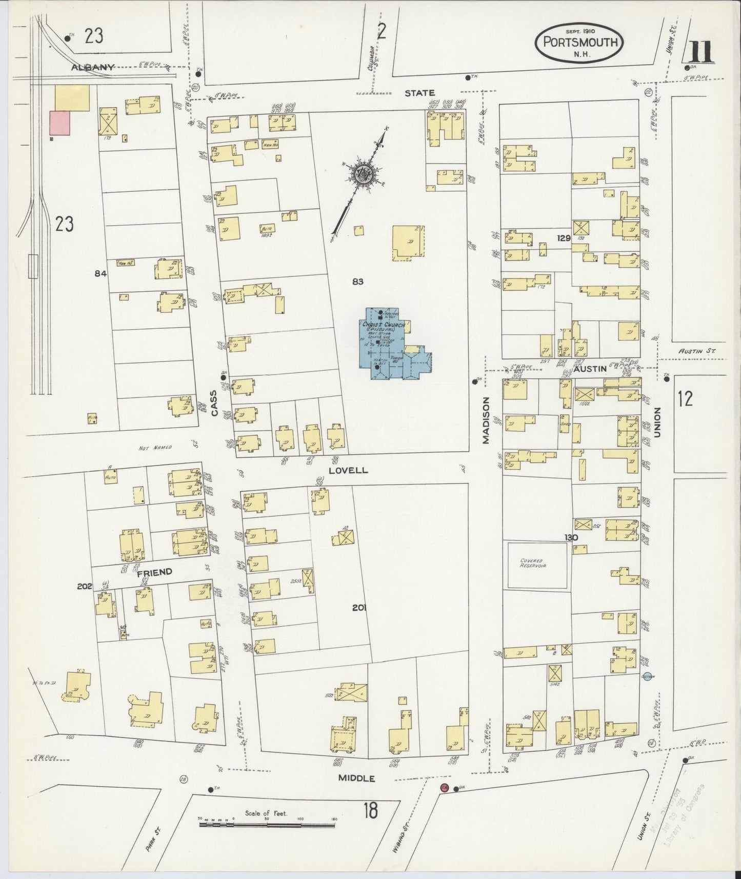 Sanborn Fire Insurance Map from Portsmouth, Rockingham County, New Hampshire (1910), Sheet #0011 - Historic Sanborn Fire Insurance Map Print, vintage old map wall art, antique decor, genealogy gift, New Hampshire New Hampshire map