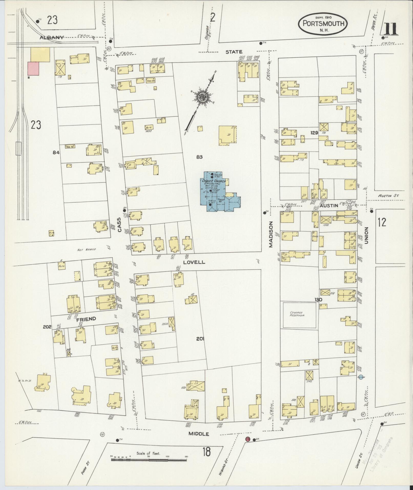 Sanborn Fire Insurance Map from Portsmouth, Rockingham County, New Hampshire (1910), Sheet #0011 - Historic Sanborn Fire Insurance Map Print, vintage old map wall art, antique decor, genealogy gift, New Hampshire New Hampshire map