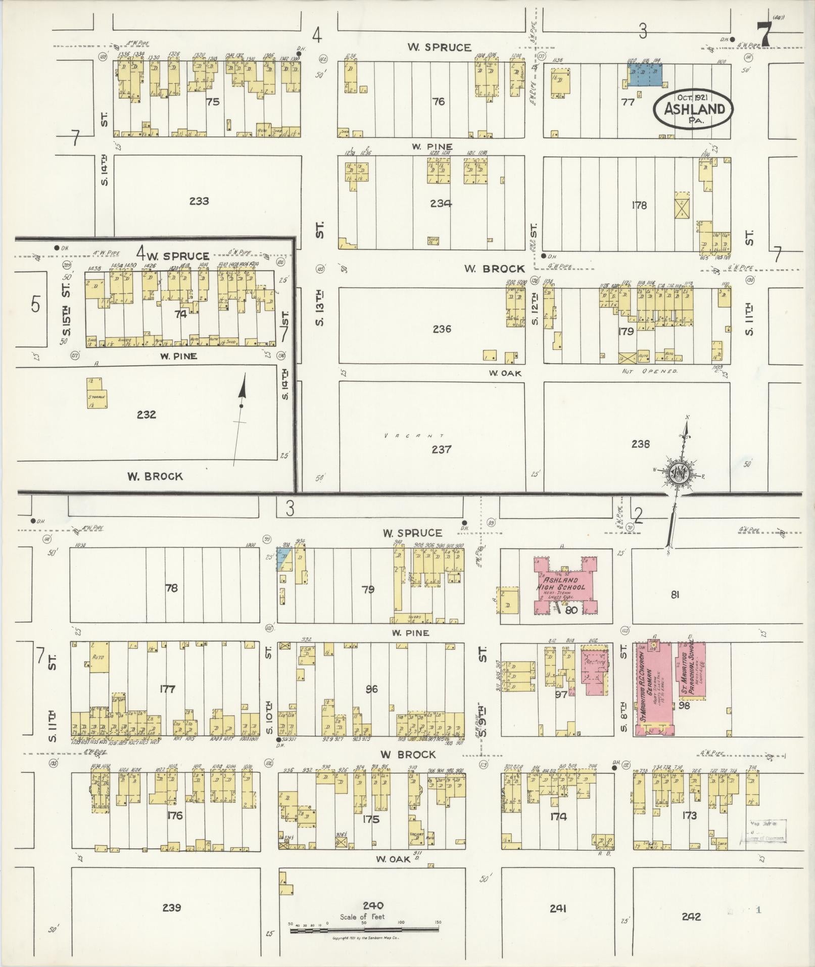 Sanborn Fire Insurance Map from Ashland, Schuylkill County, Pennsylvania (1921), Sheet #0007 - Historic Sanborn Fire Insurance Map Print, vintage old map wall art, antique decor, genealogy gift, Pennsylvania Pennsylvania map